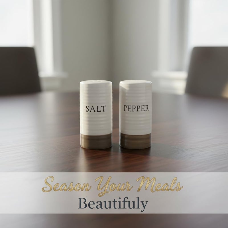 Young's Inc. Farmhouse Ceramic Salt and Pepper Shaker Set - Cute Kitchen Table Accessories and Decor, Small 3-Inch Modern White Rustic Dining Table Decor for Everyday Dining and Gift Giving - Image 4